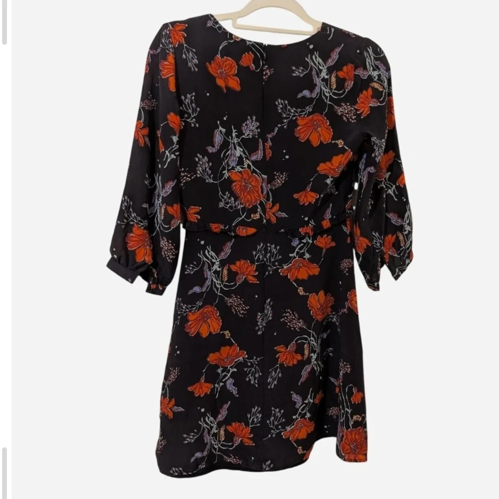 Pre-owned Floral V-Neck Black Dress - Picture 3 of 8
